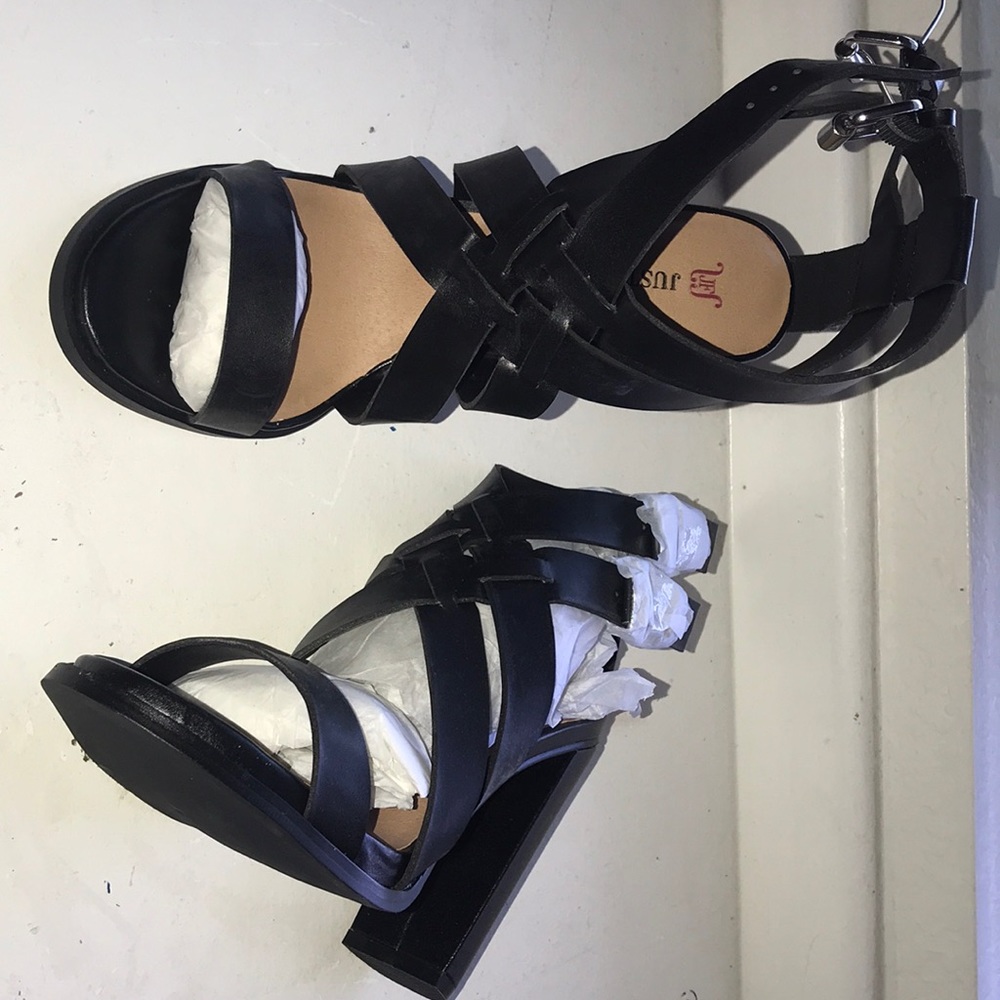 black just fab strapped heels